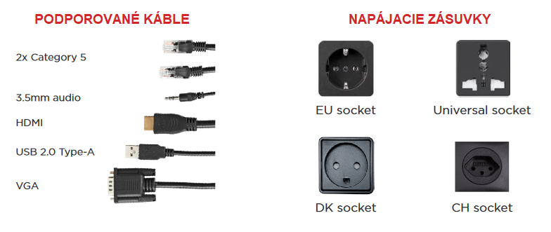 podporované koncovky káblov pre easyconnect - 3,5mm jack, hdmi, vga, USB, CAT5