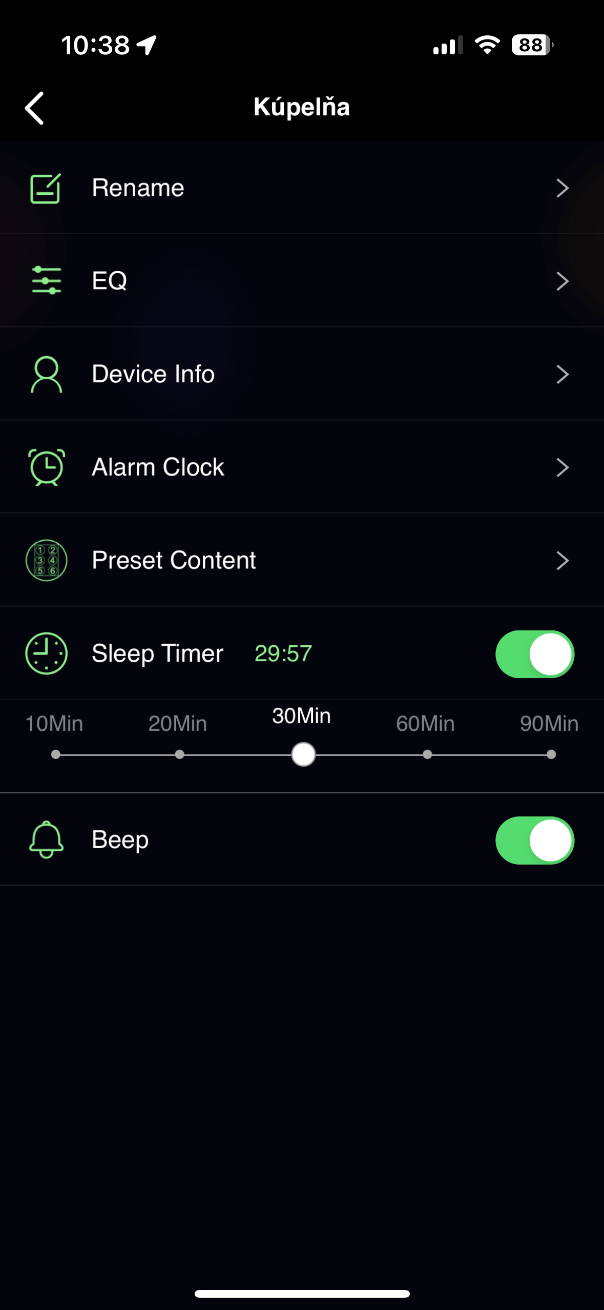 funkcia sleep timer - časovač pre multiroom systém iEAST